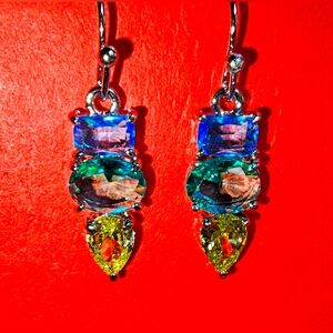 Faceted Colorful Glass Dangle Earrings
